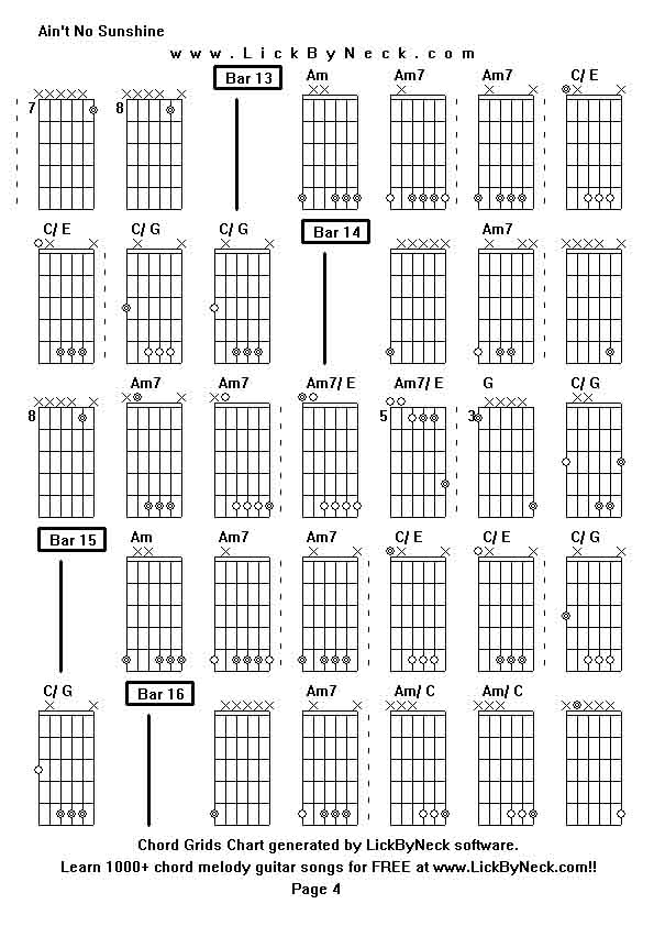 Chord Grids Chart of chord melody fingerstyle guitar song-Ain't No Sunshine,generated by LickByNeck software.